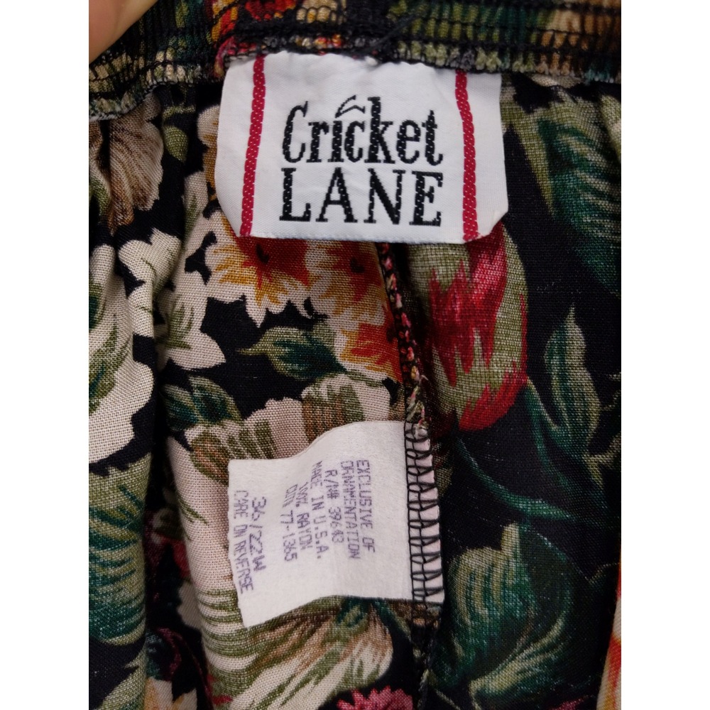 Vintage 90s Rayon Midi Skirt Womens 22W Black Floral Elastic Waist Cricket Lane - Picture 6 of 8